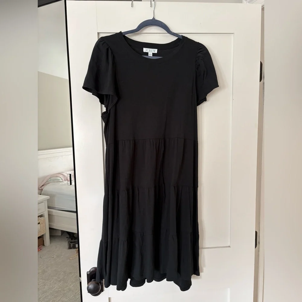 J. Crew Black Tiered Flutter Sleeve Maxi Dress